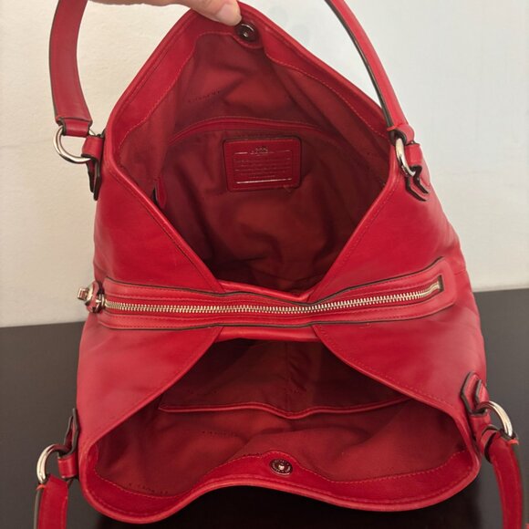 Coach Red Leather Brown Signature Jacquard Edie Shoulder Bag 31 - Picture 10 of 13